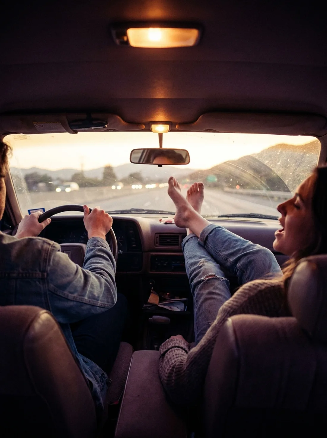 Singing on the highway at dusk